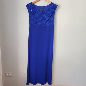 Connected Apparel Royal Blue Sleeveless Scoop Neck Lace Bodice Maxi Dress